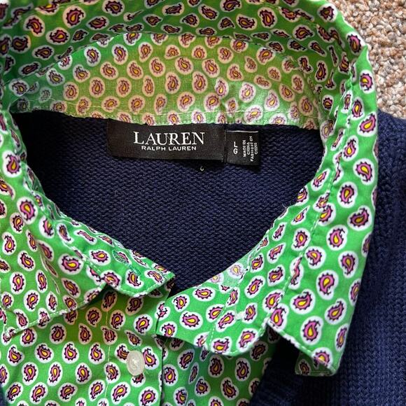 Lauren Ralph Lauren Black Label Layered V Neck Sweater.  Navy/Green Size Large - Picture 4 of 7